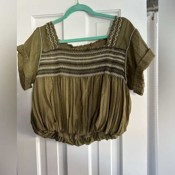 free people green embroidered top - Picture 2 of 4
